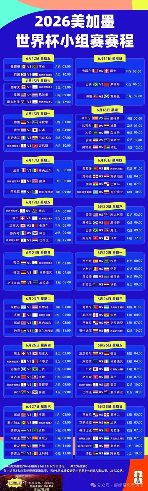 全面解析世界杯赛程列表时间安排